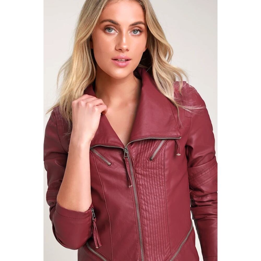 NWT Up on a Tuesday Burgundy Vegan Leather Jacket Size M - Picture 4 of 4